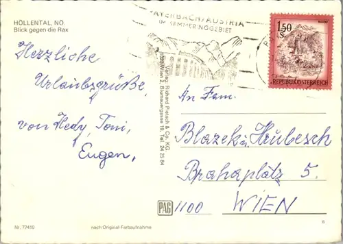 7853 - Niederösterreich - Höllental , Blick gegen die Rax - gelaufen 1972