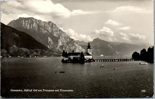 7899 - Oberösterreich - Gmunden , Schloß Ort am Traunsee mit Traunstein - gelaufen 1958