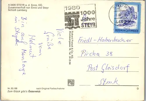 7930 - Oberösterreich - Steyr an der Enns , Schloß Lamberg , Brücke - gelaufen 1981