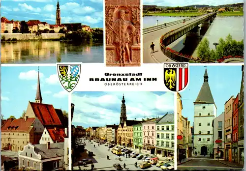 7954 - Oberösterreich - Braunau am Inn , Altstadt , Innbrücke , Salzburger Tor , Mehrbildkarte - nicht gelaufen