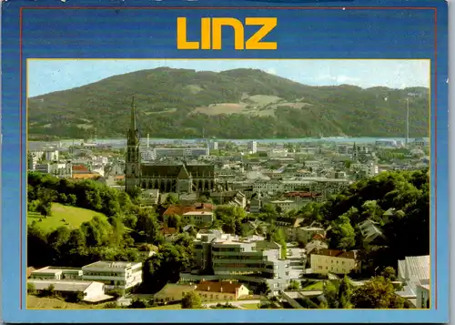 7972 - Oberösterreich - Linz , Blick vom Freinberg mit Maria Empfängnis Dom - gelaufen