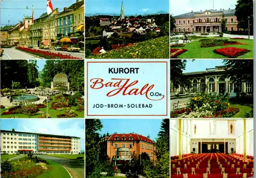 7983 - Oberösterreich - Bad Hall , Hauptplatz , Musikpavillon , Trinkhalle , Kuranstalt , Sonnenheim , Mehrbildkarte - gelaufen 1983