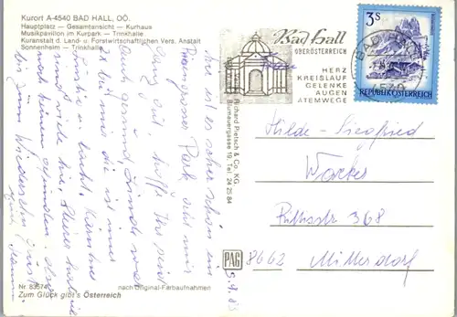 7983 - Oberösterreich - Bad Hall , Hauptplatz , Musikpavillon , Trinkhalle , Kuranstalt , Sonnenheim , Mehrbildkarte - gelaufen 1983