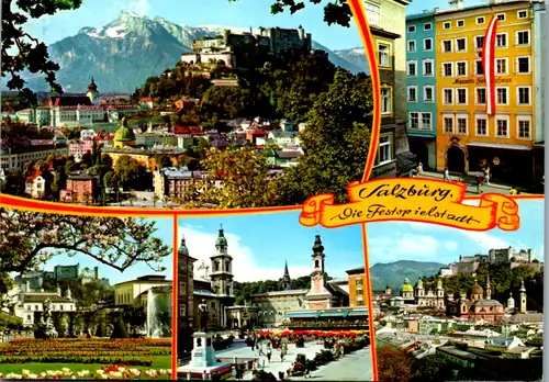 8012 - Salzburg - Salzburg , Festung , Mozart Geburtshaus , Mirabellgarten , Mozartplatz - gelaufen 1991