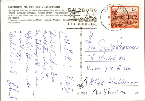 8012 - Salzburg - Salzburg , Festung , Mozart Geburtshaus , Mirabellgarten , Mozartplatz - gelaufen 1991