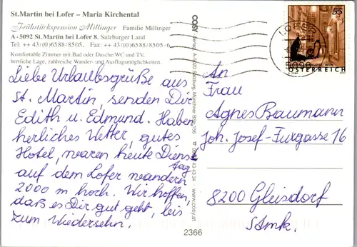 8033 - Salzburg - St. Martin bei Lofer , Maria Kirchental , Pension Millinger , Mehrbildkarte - gelaufen