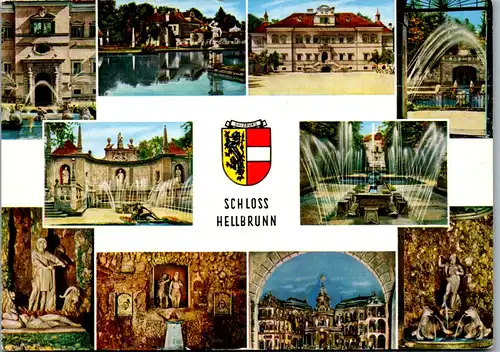 8035 - Salzburg - Salzburg , Schloß Hellbrunn , Wasserspiele , Brunnen Altemps , Fürstentisch , Mehrbildkarte - nicht gelaufen