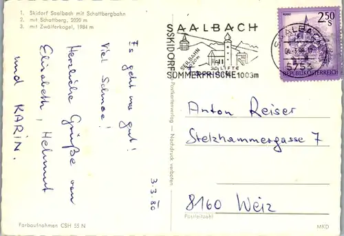 8041 - Salzburg - Saalbach mit Schattbergbahn , Zwölferkogel , Gondel - gelaufen 1980