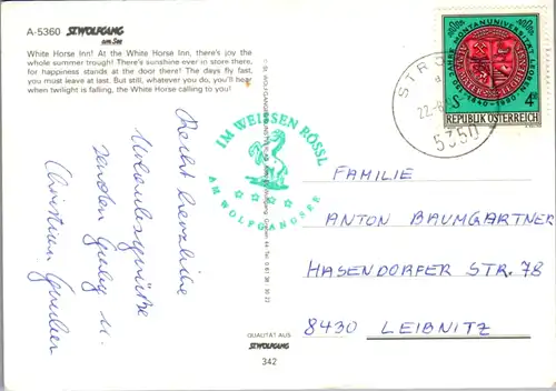 8053 - Oberösterreich - St. Wolfgang am Wolfgangsee , Salzkammergut , Schaufelraddampfer - gelaufen 1991