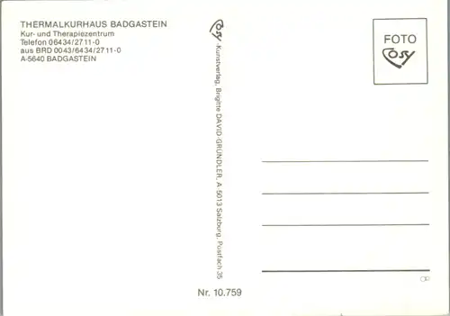 8059 - Salzburg - Bad Gastein , Kur u. Therapiezentrum , Thermal Kurhaus - nicht gelaufen