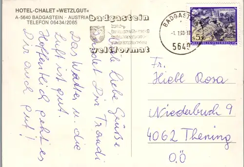 8062 - Salzburg - Bad Gastein , Hotel Chalet Wetzlgut - gelaufen 1993