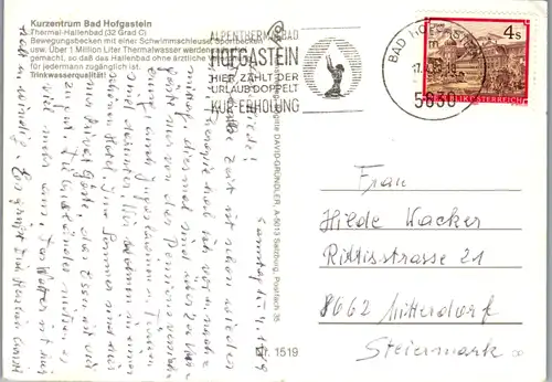 8076 - Salzburg - Bad Hofgastein , Alpenthermalbad , Mehrbildkarte - gelaufen 1980