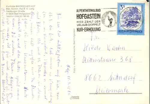 8080 - Salzburg - Bad Hofgastein , Kurhotel Bayrischer Hof - gelaufen 1982