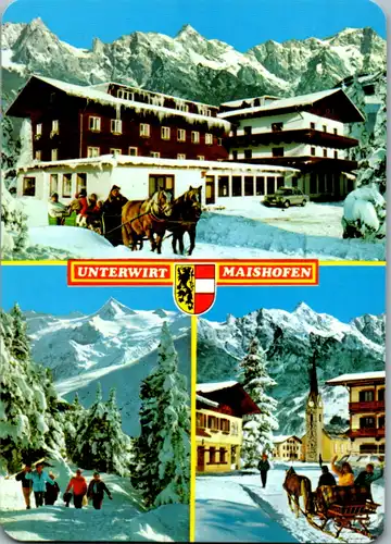 8087 - Salzburg - Maishofen bei Zell am See , Gasthof Unterwirt , Pferdeschlitten - nicht gelaufen