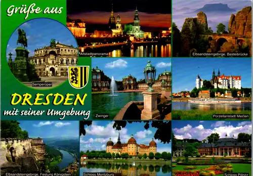 8130 - Deutschland - Dresden an der Elbe , Zwinger , Elbsandsteingebirge Basteibrücke , Meißen , Mehrbildkarte - gelaufen 2003