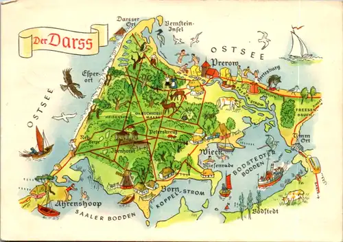 8153 - Deutschland - Der Darss , Ostsee Landkarte - gelaufen 1959