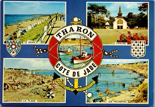 8208 - Frankreich - Tharon , La Cote de Jade , Le Remblai , La Plage , L'eglise , Les Pecheries - gelaufen