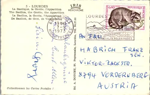 8210 - Frankreich - Lourdes , La Basilique , la Grotte , l' Apparition , Mehrbildkarte - gelaufen 1973