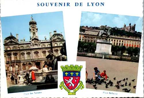 8212 - Frankreich - Lyon , Place des Terreaux , Place Bellecour - nicht gelaufen 1958