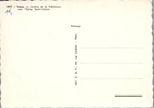 8222 - Frankreich - Troyes , Jardins de la Préfecture vers l'Eglise Saint Urbain - nicht gelaufen
