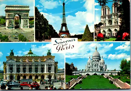 8224 - Frankreich - Paris et ses Merveilles , Theatre de L'Opera , Basilique du Sacré Coeur , Mehrbildkarte - gelaufen 1977