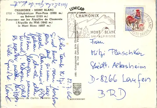 8228 - Frankreich - Chamonix , Mont Blanc , Téléphérique Plan Praz au Brévent , Seilbahn , Midi - gelaufen 1966