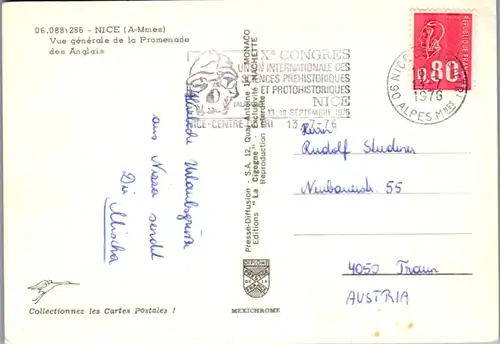 8270 - Frankreich - Nice , Vue générale de la Promenade des Anglais , Strand - gelaufen 1976