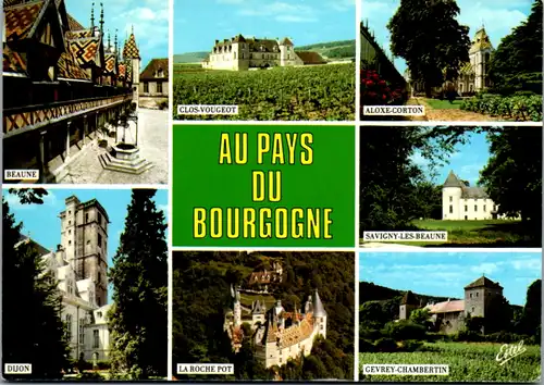 8271 - Frankreich - Au pays du Bourgogne , Beaune , Dijon , La Roche Pot , Aloxe Corton , Mehrbildkarte - gelaufen 1989