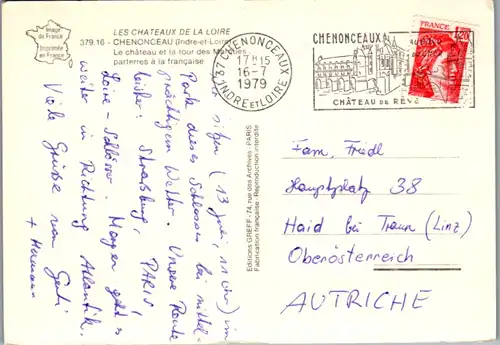 8272 - Frankreich - Chenonceau , Loire , Le chateau et la tour des Marques , parterres à la francaise - gelaufen 1979