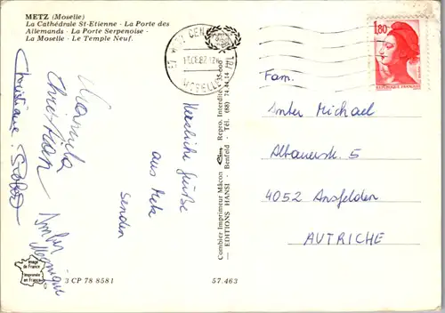 8287 - Frankreich - Metz , Moselle , Cathédrale St. Etienne , Port des Allemands , Serpenoise , Le Temple Neuf. , Mehrbildkarte - gelaufen 1982
