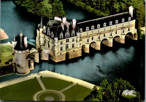 8309 - Frankreich - Chenonceaux , Vue Aérienne , le Chateau sur le Cher la Tour des Marques et les Douves - nicht gelaufen
