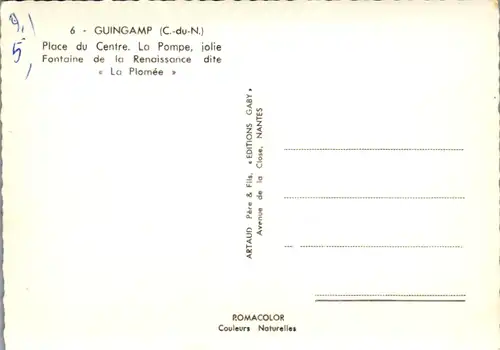 8314 - Frankreich - Guingamp , Place du Centre , La Pompe , jolie Fontaine de la Renaissance dite La Plomée - nicht gelaufen