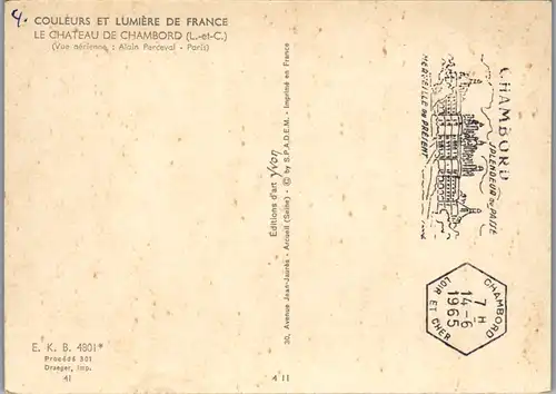 8333 - Frankreich - Le Chateau de Chambord , Vue aérienne - nicht gelaufen 1965