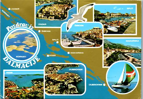 8343 - Kroatien - Dalamcija , Zadar , Split , Makarska , Hvar , Mehrbildkarte - gelaufen 1985
