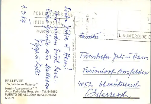 8397 - Spanien - Mallorca , Hotel Bellevue , Puerto de Alcudia , Conjunto Residencial - gelaufen 1984