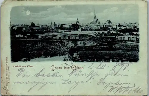 8513 - Tschechische Republik - Pilsen , Ansicht , Panorama - gelaufen 1898