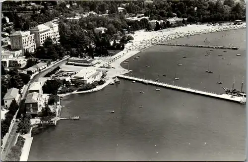 8542 - Slowenien - Portoroz , Panorama Hafen , Strand - gelaufen 1964