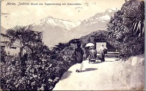 8545 - Italien - Meran , Merano , Partie am Tappeinerweg mit Schutzhütte - gelaufen 1908