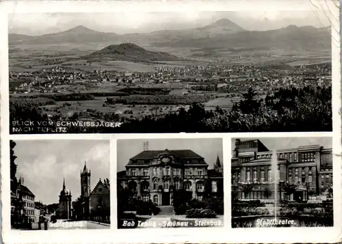 8551 - Tschechische Republik - Bad Teplitz - Schönau , Blick vom Schweissjäger , Stadttheater mit Leuchtbrunnen , Springbrunnen - gelaufen 1940