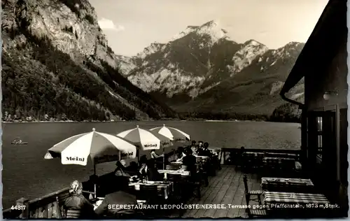 8635 - Steiermark - Eisenerz , Leopoldsteinersee , Seerestaurant , Terrasse gegen Pfaffenstein - gelaufen 1959