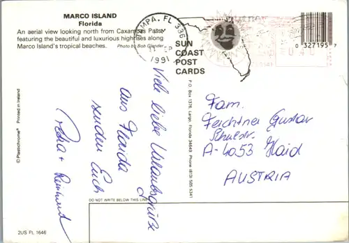 8678 - USA - Florida , Marco Island , Strand , Caxambas Pass - gelaufen 1991