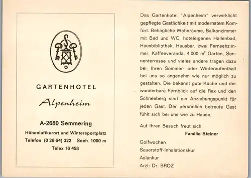 8684 - Niederösterreich - Werbekarte , Semmering , Pension Alpenheim , Mehrbildkarte