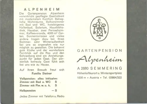 8686 - Niederösterreich - Werbekarte , Semmering , Pension Alpenheim , Mehrbildkarte
