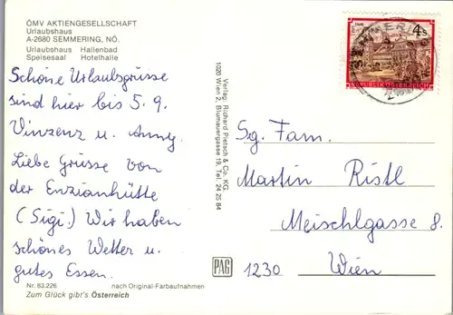 8709 - Niederösterreich - Semmering , ÖMV Palace Hotel , Hallenbad , Speisesaal , Urlaubshaus - gelaufen 1987