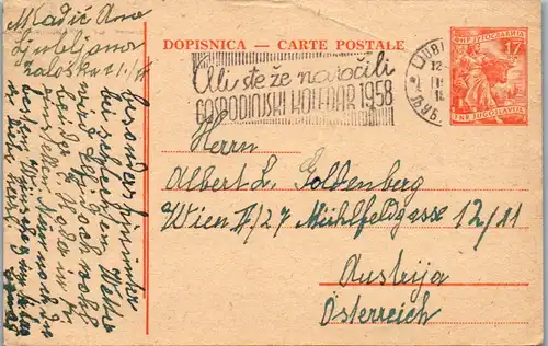 8724 - Slowenien - Ganzsache , Ljubljana - Wien - gelaufen 1957