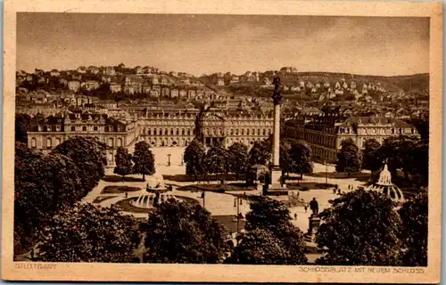 8767 - Deutschland - Stuttgart , Schlossplatz mit neuen Schloss - gelaufen