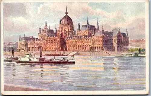 8801 - Künstlerkarte - Donau Dampfschifffahrts Gesellschaft , Budapest Orszaghaz , Parlament - nicht gelaufen