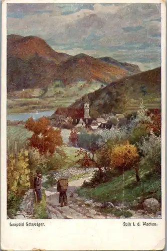 8832 - Künstlerkarte - Spitz in der Wachau , signiert Leopold Schweiger - nicht gelaufen 1917