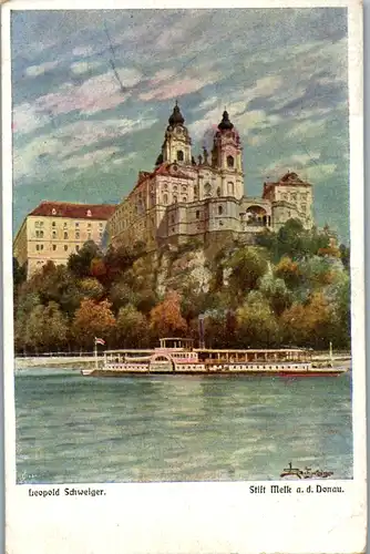 8833 - Künstlerkarte - Stift Melk an der Donau , signiert Leopold Schweiger - gelaufen