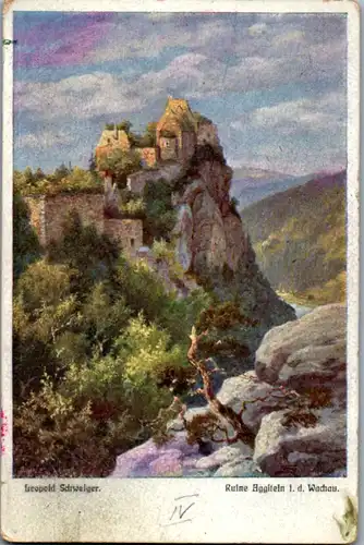 8836 - Künstlerkarte - Ruine Aggstein in der Wachau , signiert Leopold Schweiger - nicht gelaufen